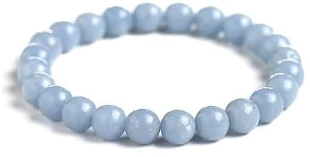 Joyas Minerales Bracelet en Angélite | 100% Pierres Naturelles Authentiques | Confortable & Élégant | Fil Élastique Coréen + Boîte Cadeau Incluse (Angélite, 6mm)