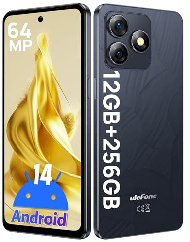 Ulefone Note 18 Pro Handy ohne vertrag, 64MP+50MP+32MP Kamera 12GB+256GB/SD-2TB Android 14 Smartphone mit 18W Schnellladung 6,78 Zoll HD+ 5450mAh Akku 4G Face ID/Fingerprint/GPS/OTG/NFC Schwarz