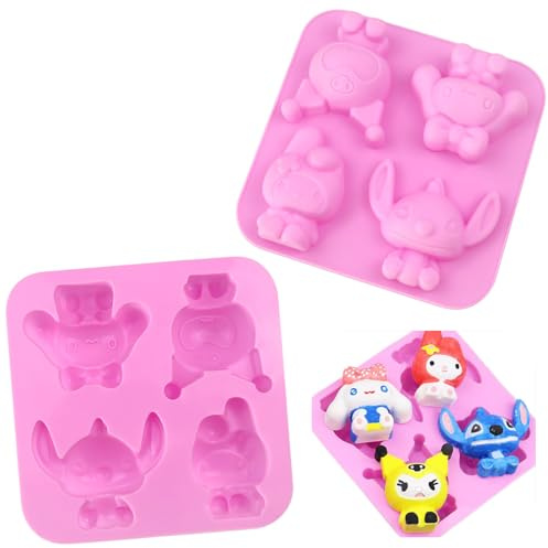 1 PCS Cartoon Chocolate Mould,4-Cavity 3D Silicone Stitch Melody Non-Stick Sweet Moulds for Baking,Cake Topper Moulding Cookie Ice Jelly and Handmade DIY Wax Melt Moulds