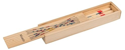 Juego de Habilidad Mikado, 41 Palitos de Madera de 19 cm, Caja de Madera