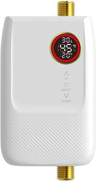 Durchlauferhitzer, 5.5KW Elektrischer Sofort-Wassererhitzer, Touchscreen-Tankless-Wassererhitzer Mini-Wassererhitzer mit LED-Anzeige, Instant Warmwasserbereiter mit Fernbedienung (Weiß)