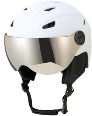 Folpus Skihelm mit integriertem Visier für Damen und Herren, Skihelm, Leichter, bequemer Snowboardhelm, Schneehelm, Weiß, M