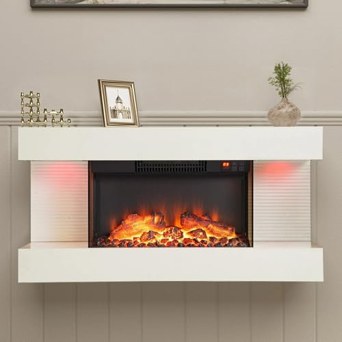 MachenFlame Chimenea eléctrica de Pared de 82 cm (32 Pulgadas) luz Ambiental, Control WiFi Inteligente, 1800 W de Potencia calorífica, Blanco