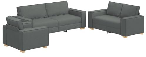 vidaXL Sofa Set mit Kissen 3 pcs Grau 220 x 78 x 84 cm Stoff, Moderne Wohnzimmercouch, strapazierfähiger Bezug, Bequeme Sitzgelegenheiten, zeitgemäßes Design, Möbel für zuhause