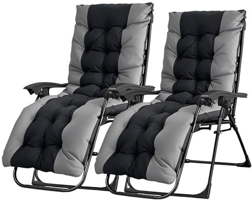 OVLRIJP Sonnenliege Klappbar mit Auflage, Klappbare Gartenliege Wetterfest, Relaxliege Outdoor mit Kopfstütze, Belastbar 150kg, Liegestuhl Klappbar für Garten Balkon (Braun-mit Kissen/2 Stück)