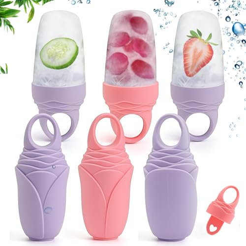 AstraGlam Ice Roller 3 pièces, Rouleau de glace visage réutilisable en silicone, soin de la peau, réduction des pores, rafraîchissement, massage, Rose 1 + Violet 2