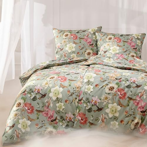ESTELLA Mako-Satin Bettwäsche Set, 155x220 cm + 80x80 cm, Design: Juno | 100% Baumwolle, Traumstoff Kollektion, Deutsche Markenqualität, Garantie Reißverschluss
