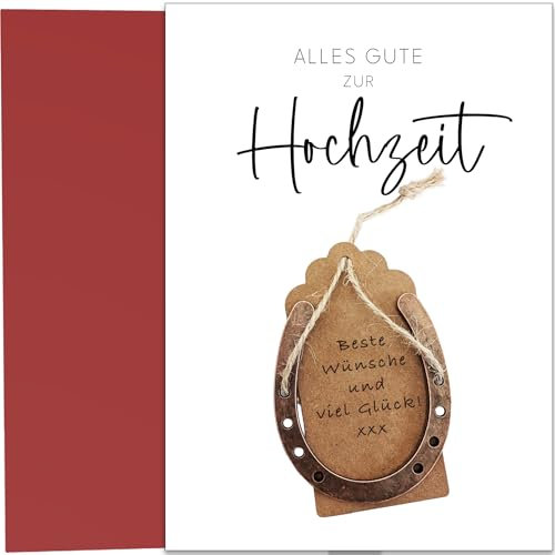 Bear and Bee Hochzeitskarte mit Hufeisen - Grußkarte zur Hochzeit mit Glücksbringer große Karte