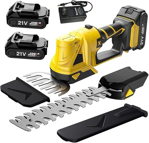 2-in-1 Heckenschere, 21V Akku Heckenschere mit 2,0Ah Akku und Ladegerät, Gartengeräte, Astschere Grasschere für Hof Garten Rasen (mit 1 Akku)