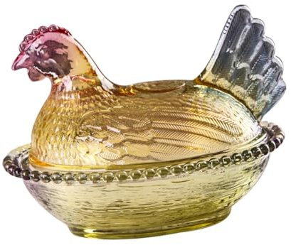 FytStycale Glas auf Nest Schale mit Deckel Dekoschale Süßigkeitenglas Eierbehälter Glasvorratsdose in Hühnerform mit Deckel als Tischschmuck für Esszimmer, Lila Kopf