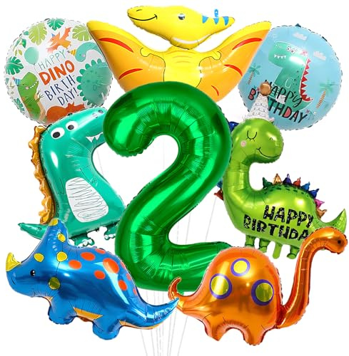 8 Stück Dino Geburtstag Deko 2 Jahre, Dinosaurier Folienballon 2 Jahre | DINO Luftballons, Geburtstagszahl 2, Deko 2. Geburtstag Junge