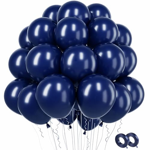 Bolosa Navy Blue Latex Balloons 30pcs 12 Inch 2 Rolls Balloon Tape for Garland & Arch, Party Decorations for Birthday, Wedding, Baby Shower, Boys Graduation, Men's Birthday, Father's Day & Office
