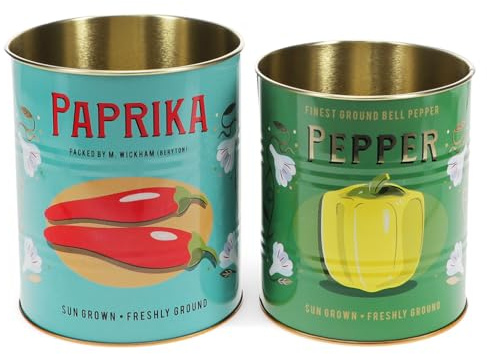 Dotcomgiftshop Aufbewahrungsdosen Paprika und Pepper Metall Dosen 2er Set Retro-Stil Aufdruck Chilli