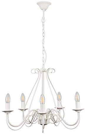 MiniSun | Large Ivory/White Vintage Style 5 Way Ceiling Light Chandelier | Ceiling Lights & Home Improvements Essential