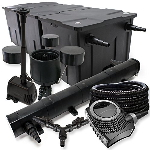 SunSun Komplettset: CBF-350C Teichfilter bis 90000L, CTF-8000 Teichpumpe 8000l/h 70W, CUV-272 Teichklärer 72W, 25m Teichschlauch 25mm, CSP-250 Skimmer 2500l/h, HJ-943 Springbrunnen 800l/h, Y-Verteiler