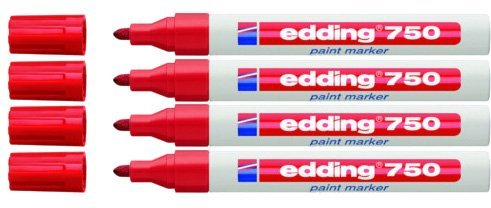edding Lackmarker 750 Industrie, 2-4 mm (4er Pack, Rot)