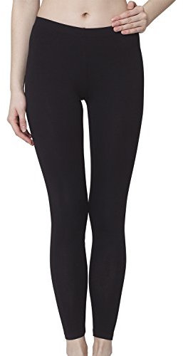 Celodoro Damen Leggings, stretchige Jersey Hose aus Baumwolle - Schwarz L