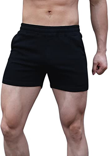 Muscle Alive Herren Kurz Fitnessstudio Bodybuilding Turnhose Sporthose Fitness Baumwolle Laufshorts 8003 schwarz L