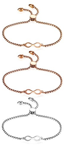 JewelryWe Infinity Unendlichkeitszeichen Armband Damen: 3 Stück Edelstahl Lieben Unendlichkeit Zeichen Verstellbar Dünne Charm Armkette Armreif Schmuck Geschenk für Frau Mädchen