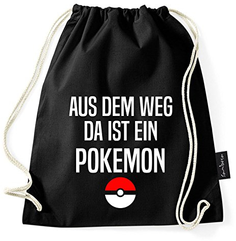 Über 60 Sprüche & Designs auswählbar/Sambosa Turnbeutel mit Spruch/Beutel: Schwarz/Rucksack/Jutebeutel/Sportbeutel/Hipster, Bag:Pokemon