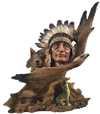 AGS Indianer Häuptling Wolf Büste Western Wilder Westen Wildwest Deko Figur Indian Warrior Indianerfigur