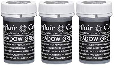 Sugarflair Shadow Grey Pastel Food Colouring Paste, Highly Concentrated for Use with Sugar Pastes, Buttercream, Royal Icing or Cake Mix, Subtle Colour Dye - 25g (Pack of 3)