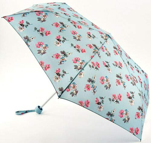 Cath Kidston Regenschirm, zusammenklappbar, mit Blumenmotiv, Hellblau / Rosa
