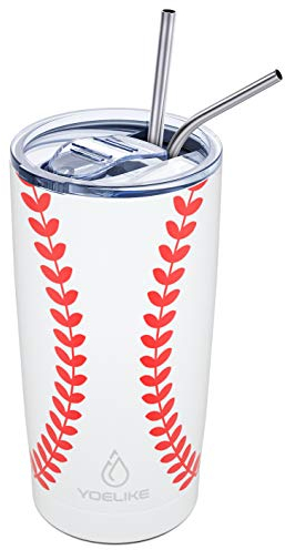 Yoelike Gobelet isotherme en acier inoxydable pour tasse de 76,2 ml 20 Oz 20 Oz Tumbler-White baseball