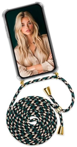 OneFlow Mobile Phone Chain Twist Case, Compatible with Apple iPhone XR, Case with Strap Detachable Smartphone Necklace, Silicone Phone Case for Hanging Chain, Removable, Camo Grün