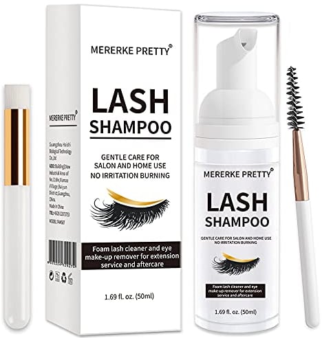 Flüssig,Wimpernverlängerung Shampoo 50 ml + Pinsel - Augenlid Schaumreiniger - Sensitive Paraben- und Sulfatfrei - Wimpernwaschung und Wimpernbad für Extensions - Salongebrauch und Haushaltspflege