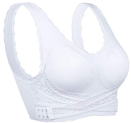 Vertvie Damen Sport BH Spitzen BH Frauen Bustier Lace Bra Dünn Front Closure Push Up Ohne Bügel Top für Yoga Fitness Training Stretch Wohlfühl-BH(A-Weiß, L)