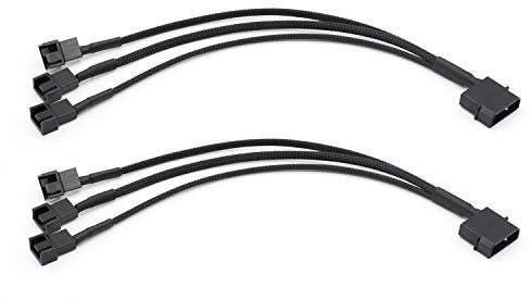 Getue 2 Pack Molex to 3 x 3 Pin or 4 Pin Computer PC Case Fan Power Splitter Adapter Cable, 10 inch