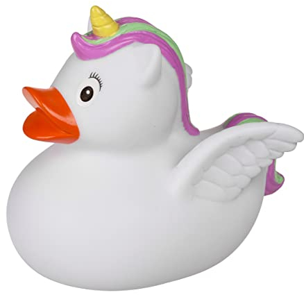 MIK funshopping Badeente Quietscheente Badewannenspielzeug (Ente Einhorn weiß/Multicolor)