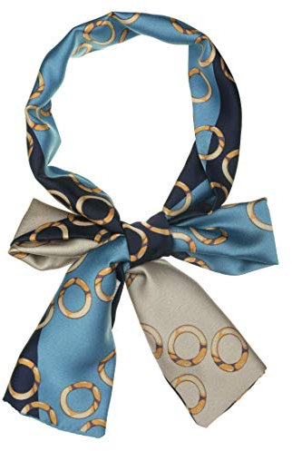 Allegra K Femmes Pois Bande Chain Impression Long Skinny Écharpe Cou Écharpes Foulard Bandeau Bleu marin 147 * 13cm/57.87 * 5.12(L*W)