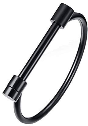 HIJONES Mode Brillant Noir D-Forme Fer à Cheval Bracelet pour Femme en Acier Inoxydable avec Manille Vis Bar