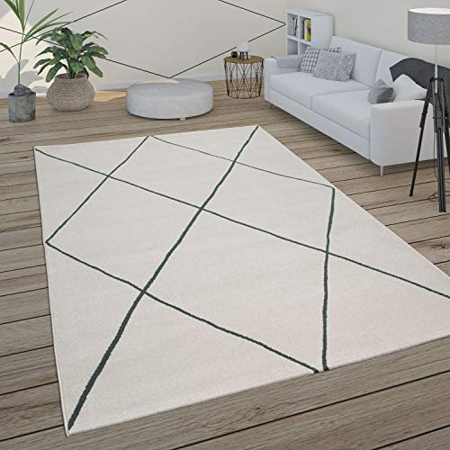 Paco Home Teppich Wohnzimmer Skandi Rauten Muster Modern Weiß Verschiedene Designs Größen, Grösse:160x230 cm, Farbe:Weiß 3