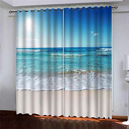 CHNXXL Tende Oscuranti Poliester Isolante Stampa Tenda Oscurante con Ganci Termica 3D Mare Blu per Soggiorno Camera da Letto Stanza dei Bambini 183(W) X214(H)(Cm)