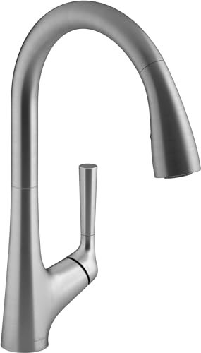 Jacob Delafon E26180-VS Cuisine_Parent Mitigeur évier Forte sans Contact à détection électronique avec douchette extractible, Finition INOX brossé, 24,3 cm