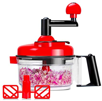 Cambom Manual Food Chopper Vegetable Chopper Hand Food Processor, Mixer, Blender, Whipper, Egg White Separator, Mincer, Grinder, Dicer with Clear Container 1200ml BPA Free Strong