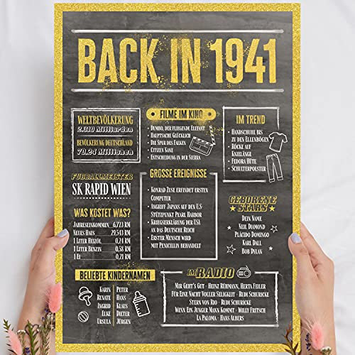 Holzbild Gold - Geschenk 80 Geburtstag Back in 1941 - personalisierbar zum Hinstellen/Aufhängen optional beleuchtet, 80 Geburtstag Männer - Wand-Bild Aufsteller - persönliches Geschenk