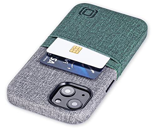 Dockem Wallet Case for iPhone 13 with Built-in Metal Plate for Magnetic Mounting & 2 Credit Card Holder Pockets: Luxe M2, Canvas Style Synthetic Leather (6.1 iPhone 13, Green and Grey)