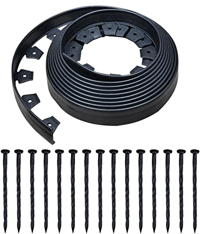 Aedcbaide Flexible Lawn Edging Border, Plastic Garden Edging Border Plastic Grass Edging Metal Lawn Edging with 15 Strong Securing Pegs for Outdoor Garden Flower Beds Pavement Design (5M /16.4Ft)