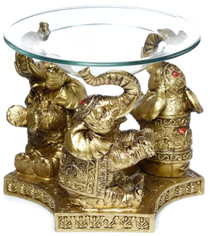 Puckator ELE33 Lucky Elephant Gold Oil and Wax Burner with Glass Dish