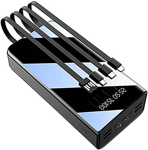 HHORB 80000Mah Power Bank with Built-In Cable Portable Charger, External Phone Charger with LED Display & Flashlight External Battery Pack [7 Outputs 4 Inputs] Fast Charge for Phone Tablet,Black