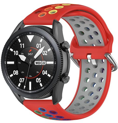 Geageaus Regenbogen 22mm Armband Kompatibel mit Ticwatch E2/S2/GTX/Pro/Pro 3/Pro 2020 für Herren Damen, Silikon Sport Armbänder Ersatz für YAMAY SW022(22mm,Roter/Regenbogen)