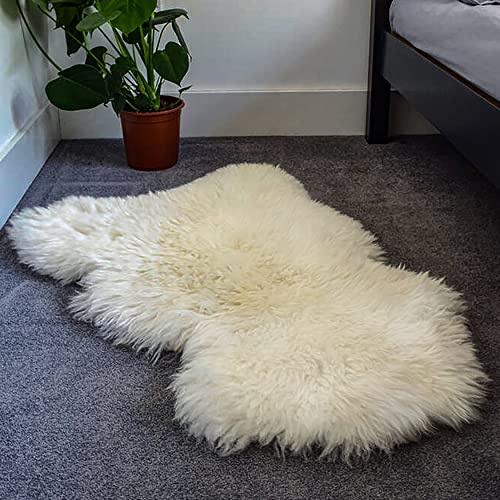 A-STAR(TM) Sheepskin Rug Natural Single Pelt Sheep Skin Luxury Creamy Fluffy Bedroom Area Rug 2ft x 3ft (60.96 cm x 91.44 cm, 24 Inch x 36 Inch)