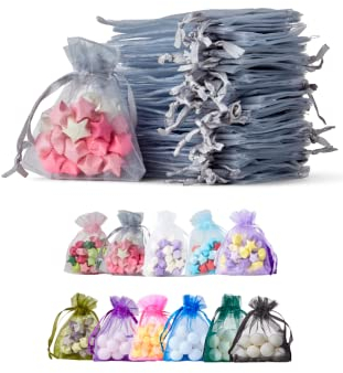 Soul Projekt [100 Stk.] Organzasäckchen mit Kordelzug für Hochzeiten, Schmuck, Geburtstage, Bastelarbeiten, Kristalle, Süßigkeiten, Gastgeschenke. Grau Organza Bags Grey 7x9 x100