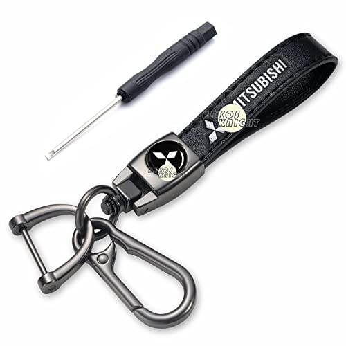 ARKOSKNIGHT Auto-Logo-Schlüsselanhänger, echtes Leder, Auto-Schlüsselanhänger für Damen und Herren, Mitsubishi Black, Large