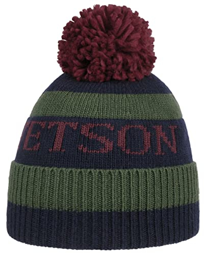 Stetson Classic Bommelmütze - Gestreifte Mütze - Wintermütze mit Umschlag - Blockstreifen - Kaschmir-Mix - Herbst & Winter - Damen und Herren grün-blau One Size