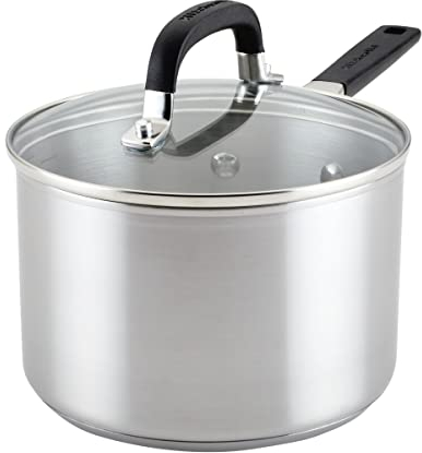 KitchenAid Stainless Steel Induction Saucepan with Lid, 3 Quart - Brushed Stainless Steel